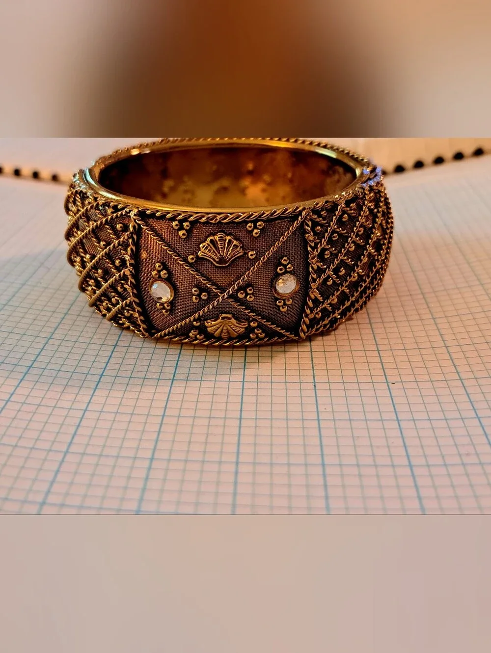 Two's Company Gold-Tone Filigree Hinged Bangle Bracelet